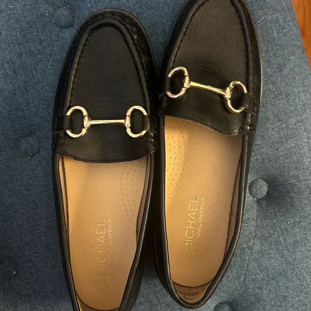 Black Leather Loafers with Silver Accents
